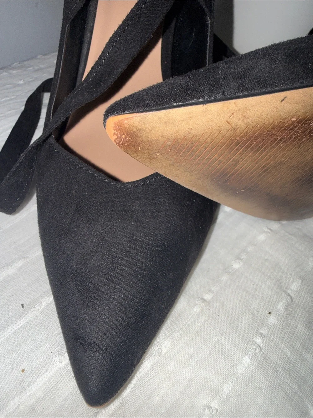 Preloved. Black Suede Pointed-Toe Lace-Up Heels